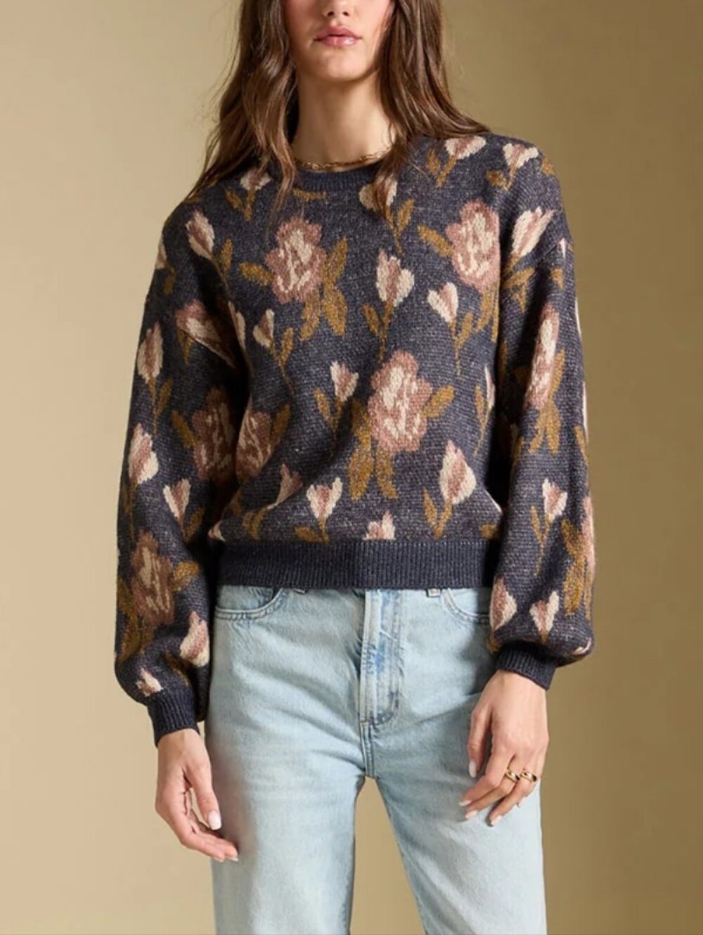 Saltwater Luxe Ronnie Floral Botanical Roundneck Sweater Cottage Artsy Fall S